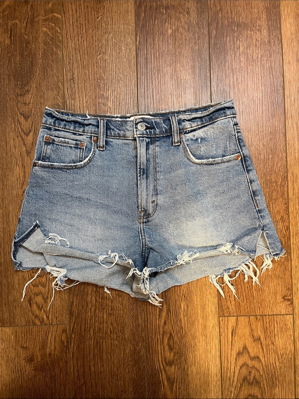 Medium Wash High Rise Cut off Short